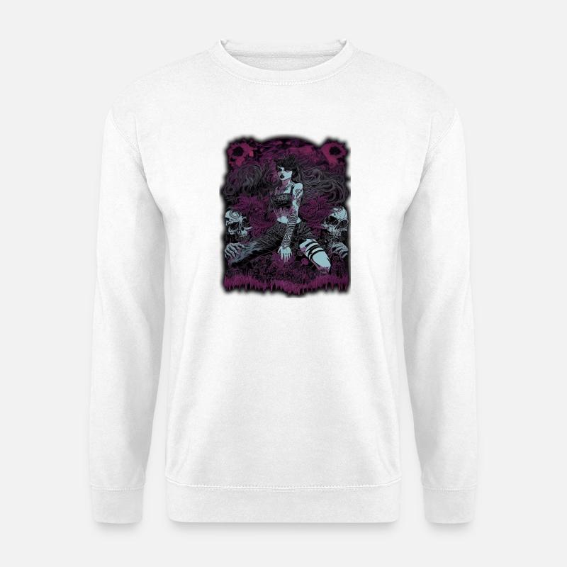 Dunkle Zauberin mit Totenkopf-Elementen - Unisex Pullover - Weiß