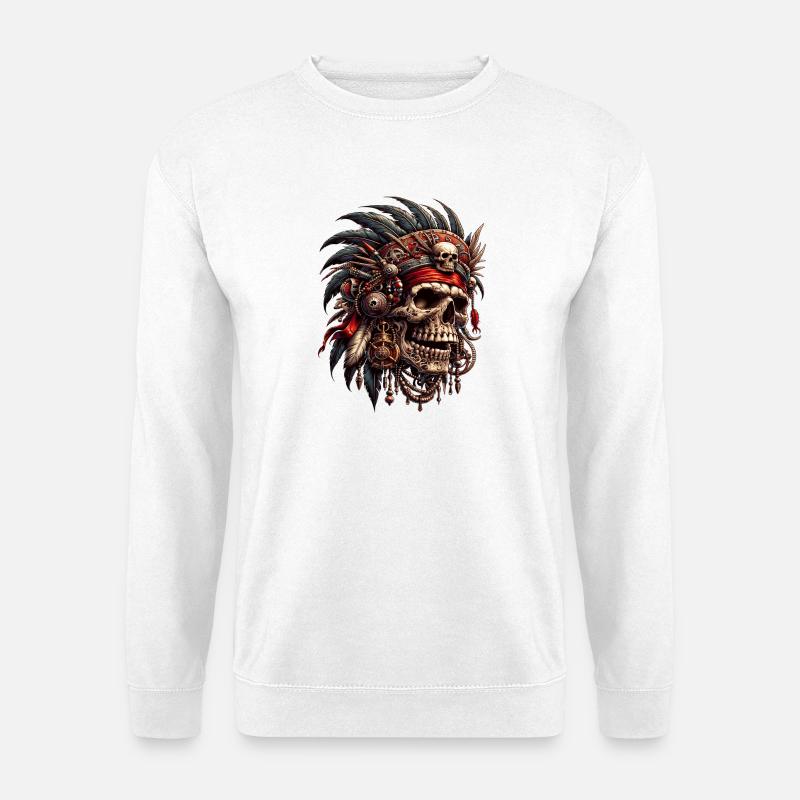 Mystischer Skull Krieger Tribal Design - Unisex Pullover - Weiß