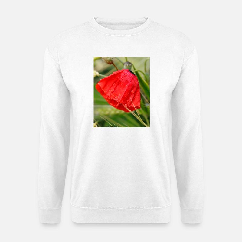 Mohnblumen-Tropfen Mustermotiv - Unisex Pullover - Weiß