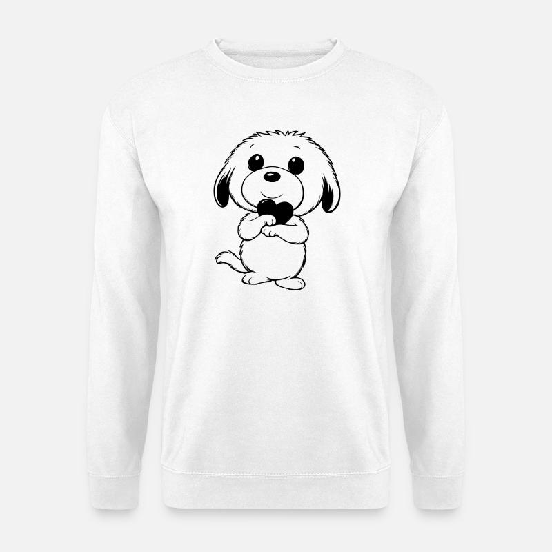 Niedlicher Hund mit Herz in den Pfoten - Unisex Pullover - Weiß