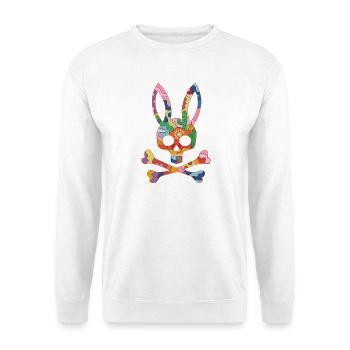 Regenbogen Totenkopf Hase Aufnäher - Unisex Pullover - Weiß - Vorne
