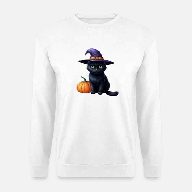 Hexenkatze mit Kürbis - Unisex Pullover - Weiß