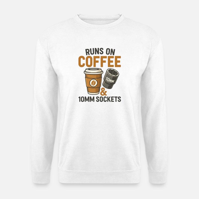 Läuft mit Kaffee und 10-mm-Buchse - Unisex Pullover - Weiß