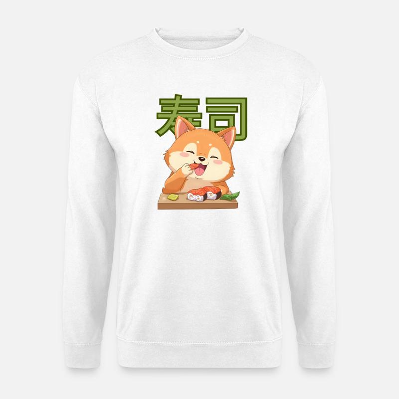 Shiba Sushi Freude Cartoon - Unisex Pullover - Weiß