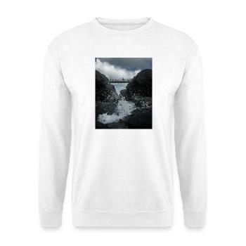 Stürmische Aufnahme der Brücke, die die Insel Porth verbindet - Unisex Pullover - Weiß - Vorne