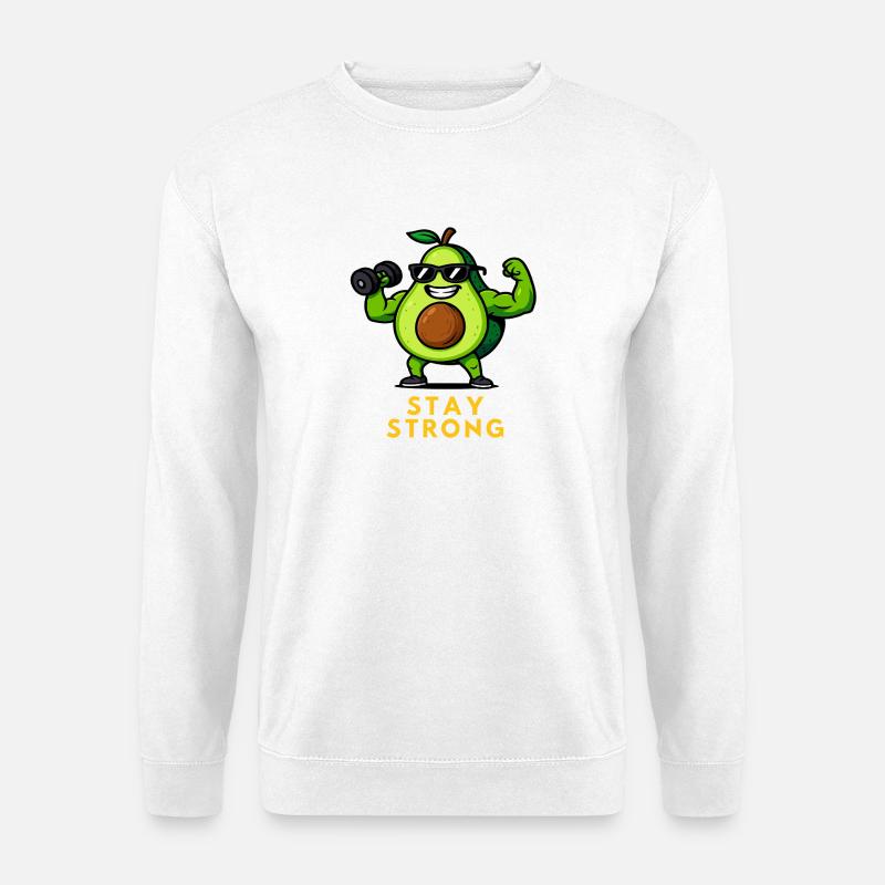 Avocado Kraftbild Stay Strong Fitness Gemüse  - Unisex Pullover - Weiß