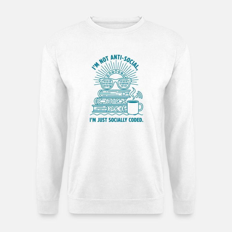Socialement codé : livres, café et code - Sweat-shirt Unisexe - blanc