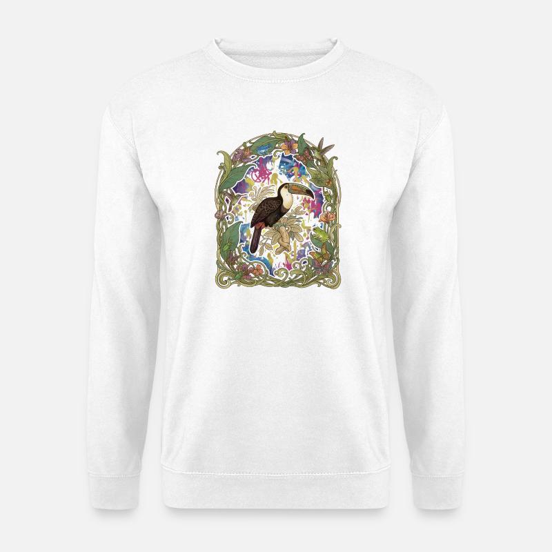 Tropischer Toucan im Blumengarten - Unisex Pullover - Weiß
