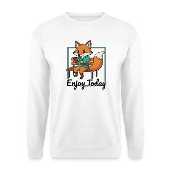 Fuchs auf Bank mit Hoodie Kaffee - Unisex Pullover - Weiß - Vorne