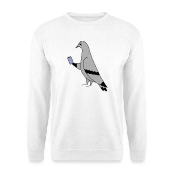 Pigeon Checking Phone – Minimal Illustration - Unisex Sweatshirt - white - Front