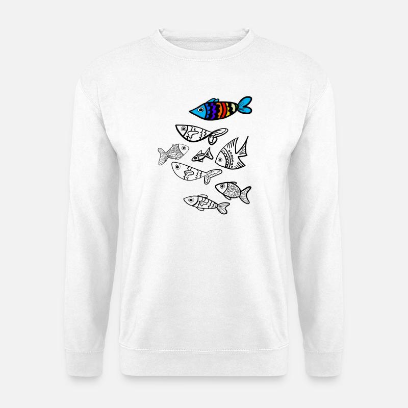 Bunter Fisch über Fische - Unisex Pullover - Weiß