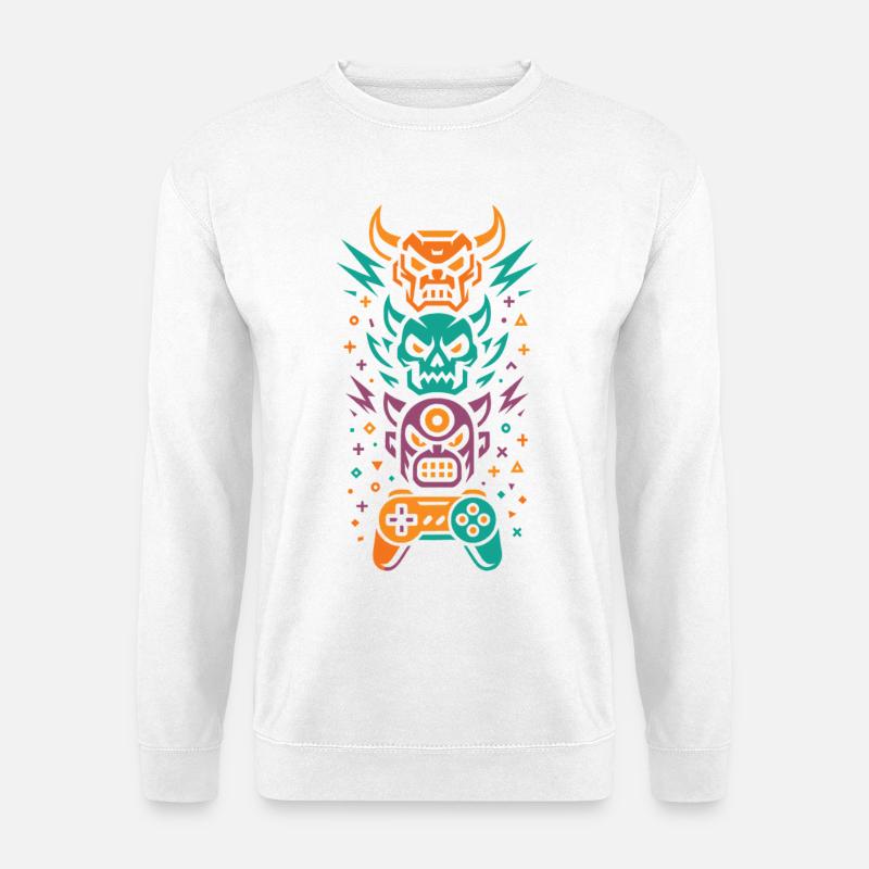 Neon Gamer Totem | Controller & Totenkopf - Unisex Pullover - Weiß