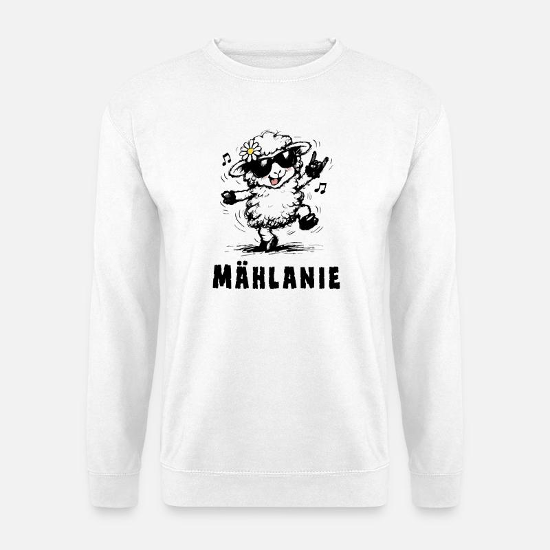Mählanie – Lustiges Schaf Wortspiel Design - Unisex Pullover - Weiß