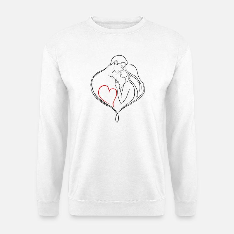 Line Art Paar im Herz - Liebe und Verbindung - Unisex Pullover - Weiß