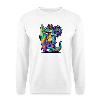 Surf Alligator mit Boombox und Surfboard Cartoon - Unisex Pullover - Weiß - Vorne
