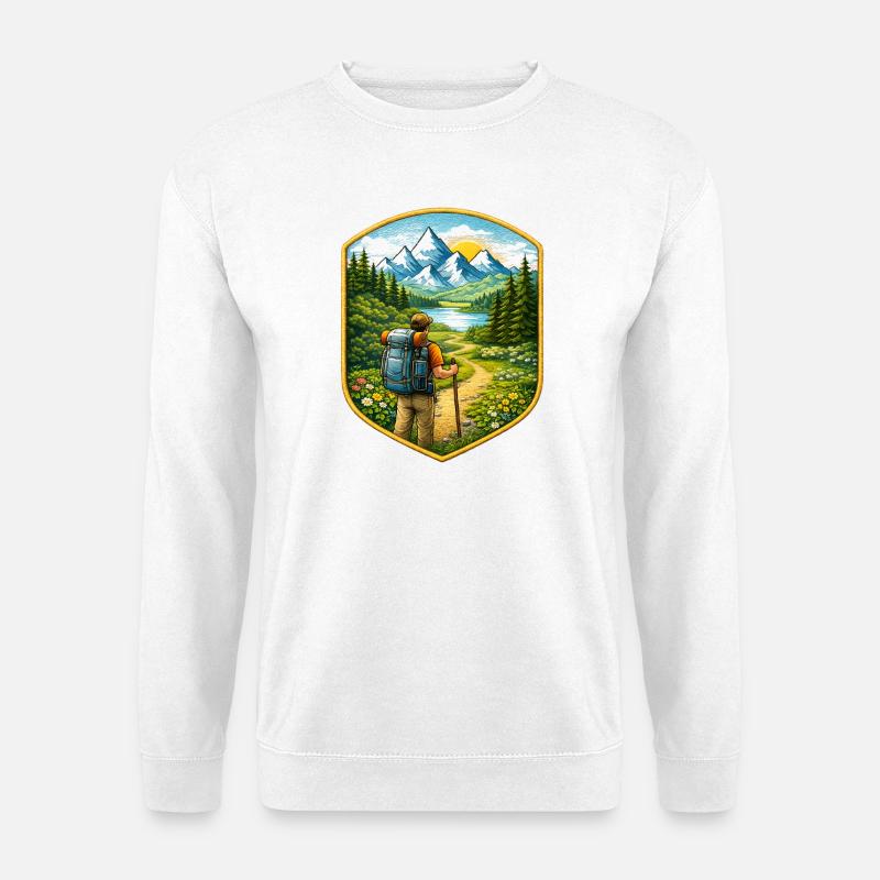 Wanderer Patch mit Berglandschaft  - Unisex Pullover - Weiß