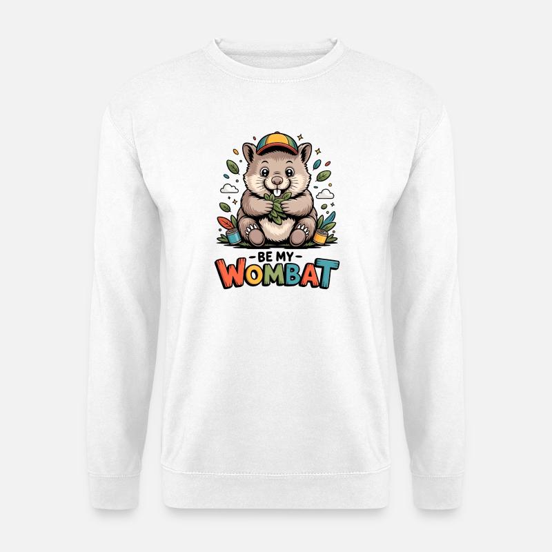 Buntes Wombat Cartoon mit Blättern - Unisex Pullover - Weiß