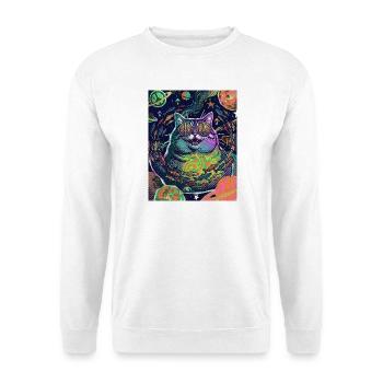 Katze Hippie Weltraum - Unisex Pullover - Weiß - Vorne