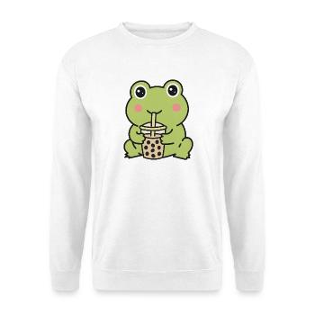 Süßer Kawaii-Frosch trinkt Bubble Tea Aufkleber - Unisex Pullover - Weiß - Vorne