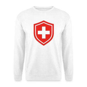 First Aid Shield Medizinische Notfallversorgung Symb - Unisex Pullover - Weiß - Vorne - Alina (178cm) & Michal (187cm)