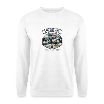 Kegelclub on Tour - Kegeltour - Unisex Pullover - Weiß - Vorne - Alina (178cm) & Michal (187cm)