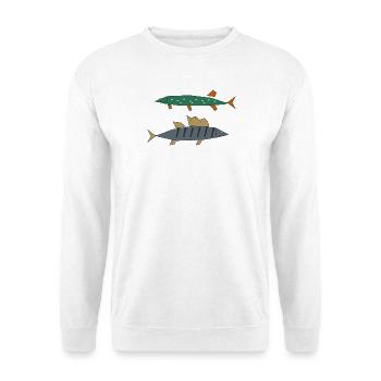 Hecht Zander Angeln Lustig - Unisex Pullover - Weiß - Vorne - Alina (178cm) & Michal (187cm)