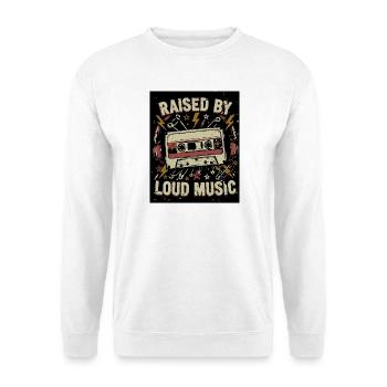 Raised by Loud Music Vintage Punk Shirt - Unisex Pullover - Weiß - Vorne - Alina (178cm) & Michal (187cm)