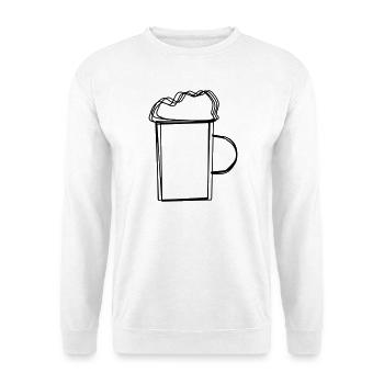 Bierkrug handgezeichnet - Unisex Pullover - Weiß - Vorne - Alina (178cm) & Michal (187cm)