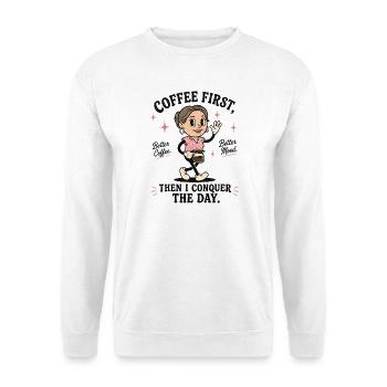 Coffee_First - Unisex Pullover - Weiß - Vorne - Alina (178cm) & Michal (187cm)