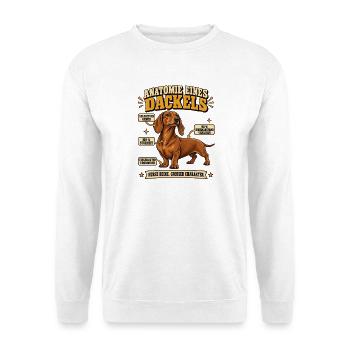 Dackel Anatomie Lustiger Dackel Spruch Geschenk - Unisex Pullover - Weiß - Vorne - Alina (178cm) & Michal (187cm)