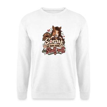 Sorry, ich kann nicht – der Stall ruft - Unisex Pullover - Weiß - Vorne - Alina (178cm) & Michal (187cm)