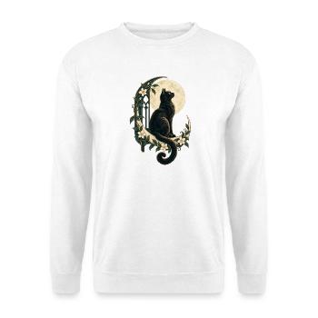 Mondbeschienener Katzen-Blumenbogen - Unisex Pullover - Weiß - Vorne - Alina (178cm) & Michal (187cm)