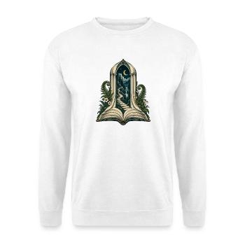 Mondbeschienene Treppe durch offenes Buch - Unisex Pullover - Weiß - Vorne - Alina (178cm) & Michal (187cm)