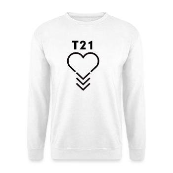 Down-Syndrom-Bewusstsein T21-Herz - Unisex Pullover - Weiß - Vorne - Alina (178cm) & Michal (187cm)