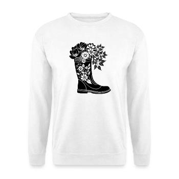 Regenstiefel mit Blumen - Unisex Pullover - Weiß - Vorne - Alina (178cm) & Michal (187cm)