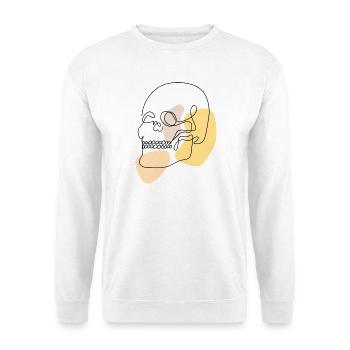 Pastellformen abstrakter Lineart Schädel - Unisex Pullover - Weiß - Vorne - Alina (178cm) & Michal (187cm)