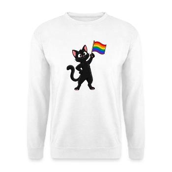 Pride-Katze mit Regenbogenflagge – Vielfalt - Unisex Pullover - Weiß - Vorne - Alina (178cm) & Michal (187cm)