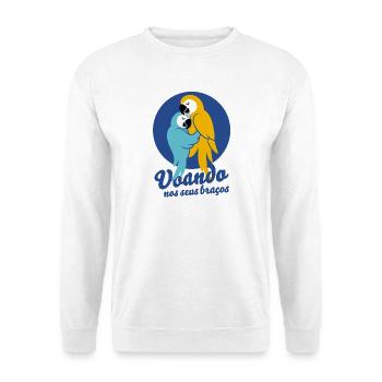 Tanzende Papageien_Voando nos seus bracos - Unisex Pullover - Weiß - Vorne - Alina (178cm) & Michal (187cm)
