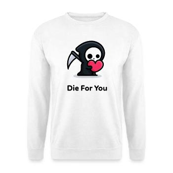 Süßer Sensenmann mit Herzmotiv - Unisex Pullover - Weiß - Vorne - Alina (178cm) & Michal (187cm)