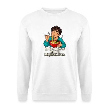 Ramen-Wortspiel – Mann - Unisex Pullover - Weiß - Vorne - Alina (178cm) & Michal (187cm)