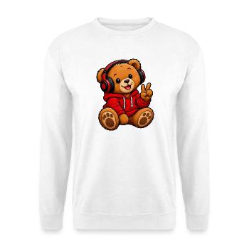 Kuschelbär Kopfhörer Hoodie - Unisex Pullover - Weiß - Vorne - Alina (178cm) & Michal (187cm)
