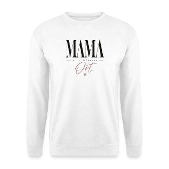 Mama. Mein sicherer Ort. Geschenk Oma Mama - Unisex Pullover - Weiß - Vorne - Alina (178cm) & Michal (187cm)
