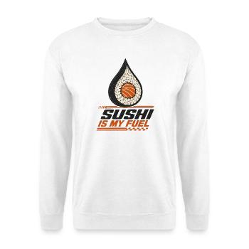 Sushi ist mein Treibstoff – lustiges Sushi-Liebhaber-Retro-Design - Unisex Pullover - Weiß - Vorne - Alina (178cm) & Michal (187cm)