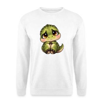 Süßer schüchterner T-Rex Cartoon Freund - Unisex Pullover - Weiß - Vorne - Alina (178cm) & Michal (187cm)
