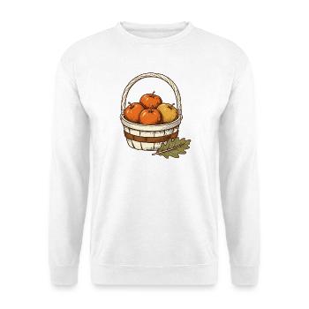 Apfelernte im Korb - Unisex Pullover - Weiß - Vorne - Alina (178cm) & Michal (187cm)