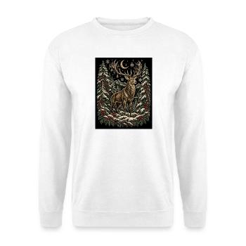 Winterhirsch im mondbeschienenen Schneewald - Unisex Pullover - Weiß - Vorne - Alina (178cm) & Michal (187cm)