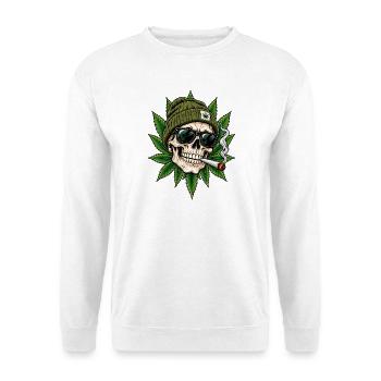 Totenkopf Cannabis Style - Unisex Pullover - Weiß - Vorne - Alina (178cm) & Michal (187cm)