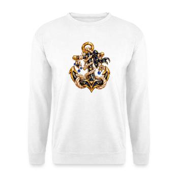 Goldener Anker mit Seil und Schmuck - Unisex Pullover - Weiß - Vorne - Alina (178cm) & Michal (187cm)