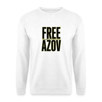 Free Azov – Neon-Block-Typografie - Unisex Pullover - Weiß - Vorne - Alina (178cm) & Michal (187cm)