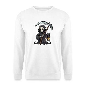 Reaper mit Laterne - Unisex Pullover - Weiß - Vorne - Alina (178cm) & Michal (187cm)